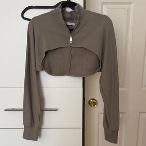 Zara Cropped Half-Zip Pullover in Taupe